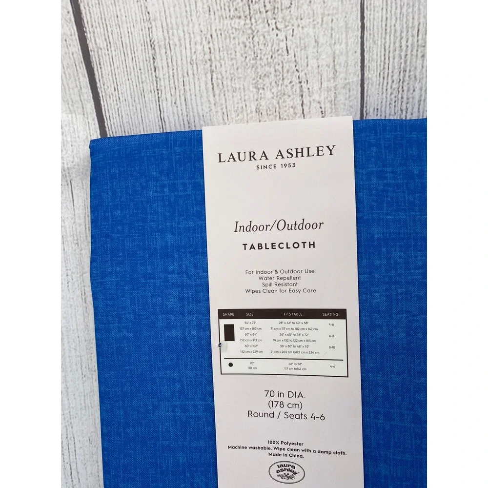 Laura Ashley Tablecloth Round 70in Cobalt Blue Indoor Outdoor Spill Resistant